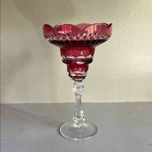 Elegant Cranberry Bohemian Cut Crystal Goblet